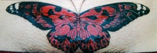 Color Butterfly Tattoo On Belly